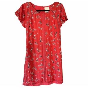 ModCloth Butterfly Sleeve Floral Print Open Embroidery Raw Hem Women's Dress Lrg